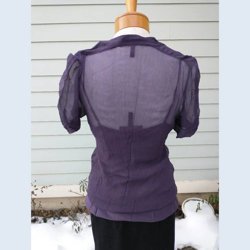 Blouse: Silk, smoke eggplant pullover + camisole. Size medium - by BCBG MaxAzria